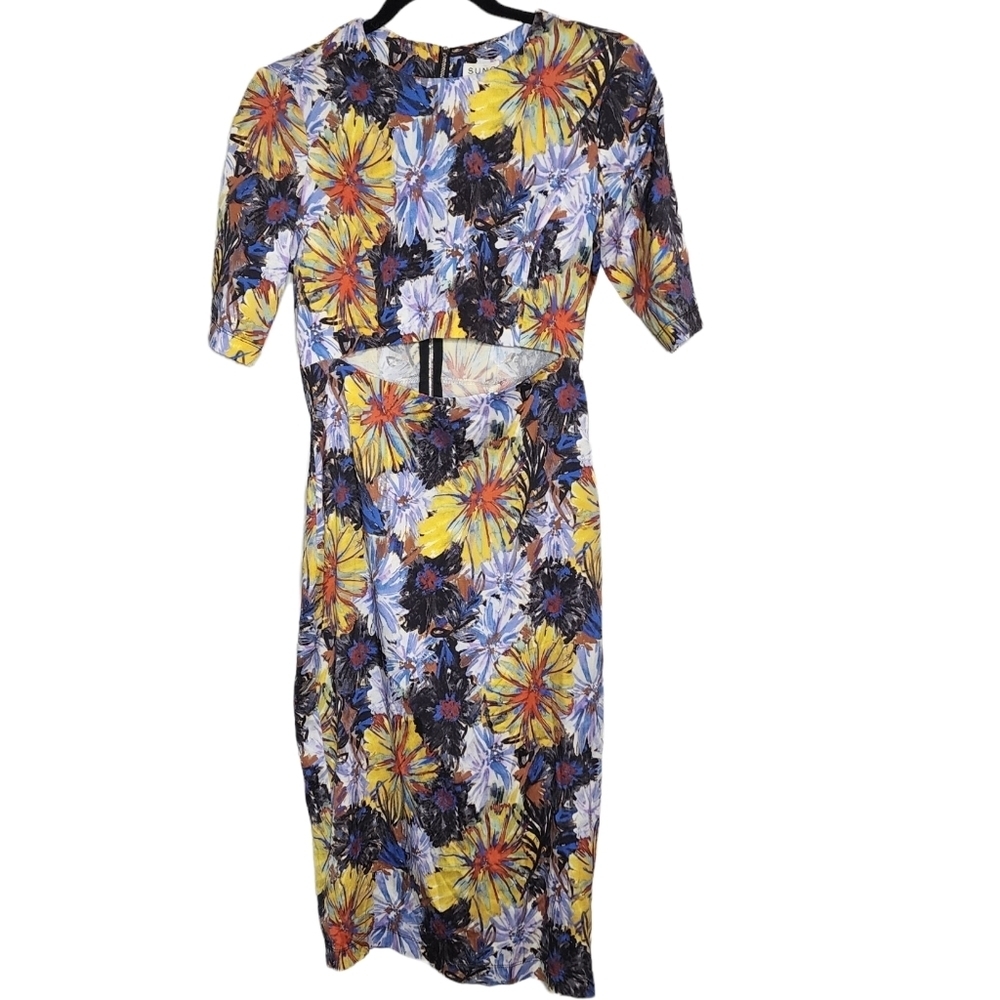 NWT SUNO Silk Stretchy Cutout Midi Dress Multicolored Size 4